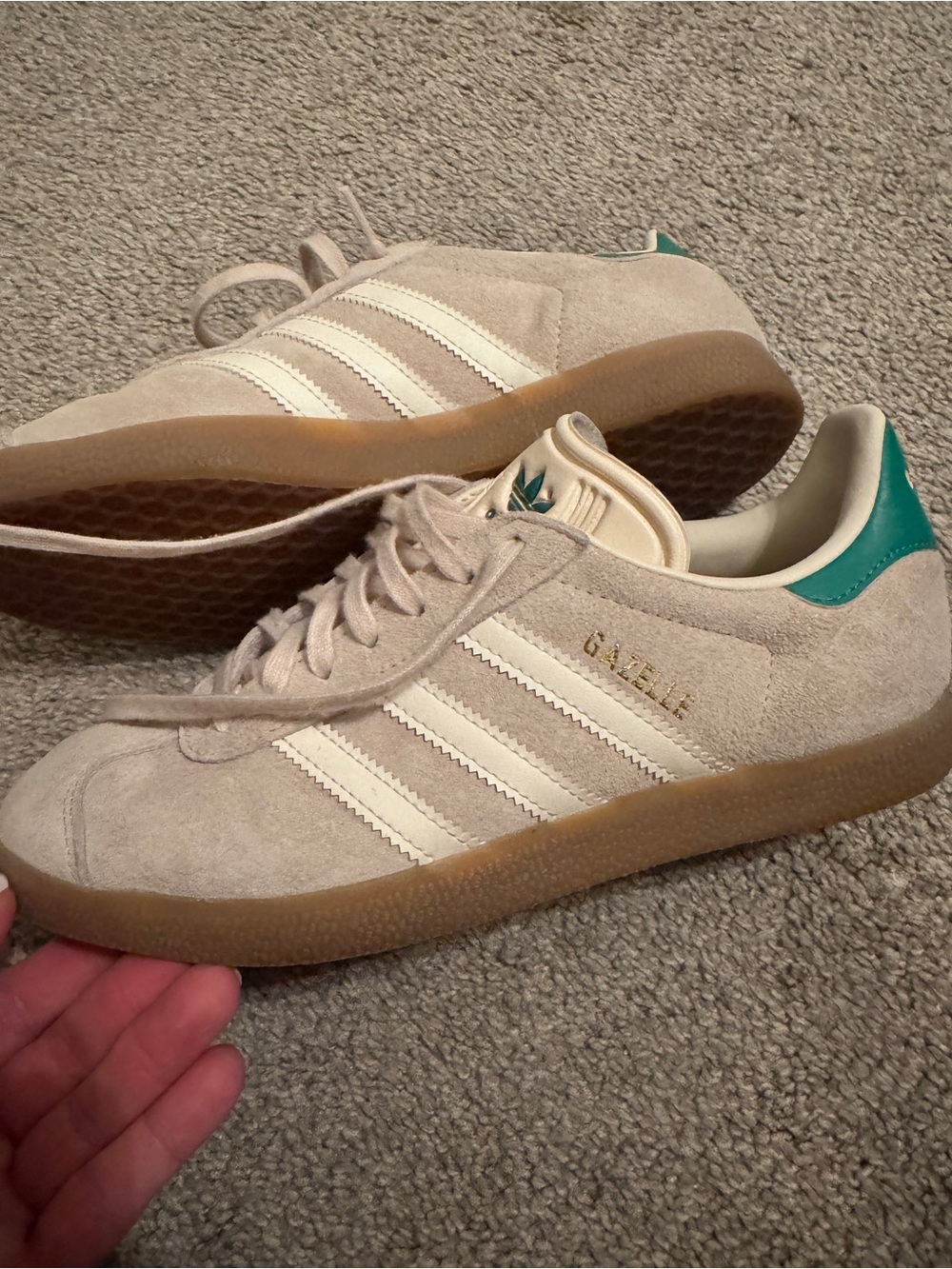 adidas wonder white Gazelle Suede Sneakers with Green Heel Tab